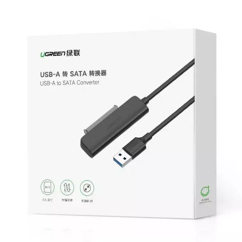 Caixa externa SATA III USB 3.0 de 2,5 polegadas UGREEN 70609 para SSD/HDD SATA de 2,5 polegadas, USB-A para SATA, 5 Gbit/s, preto