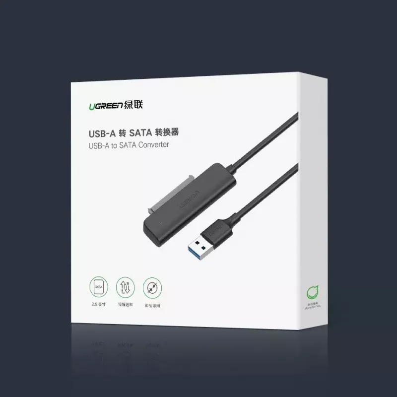 Caixa externa SATA III USB 3.0 de 2,5 polegadas UGREEN 70609 para SSD/HDD SATA de 2,5 polegadas, USB-A para SATA, 5 Gbit/s, preto