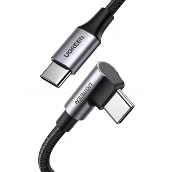 Cabo USB-C para USB-C UGREEN 70643, USB 2.0, 1 m, 5 A, 480 Mbit/s, caixa em TPE, fichas retas para angulares, preto/cinzento