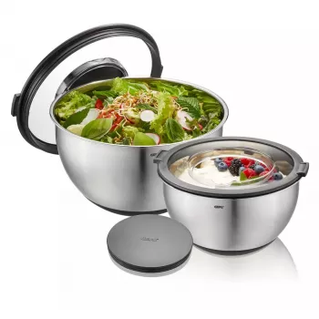 Conjunto GEFU com 2 taças com tampas G-35055 — taças de mistura/armazenamento em plástico empilháveis e duradouras
