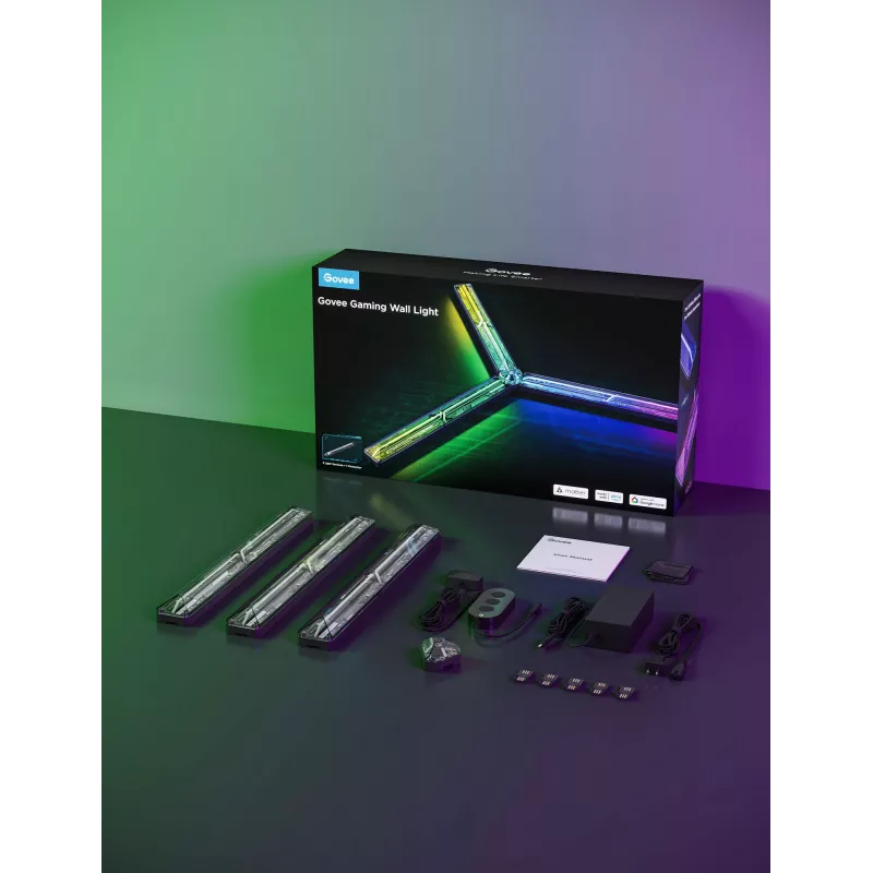 Luz de parede inteligente Govee Gaming Wall Lights (4+1) – Wi-Fi/Bluetooth, multicolor, 4 peças, 370×45×30 mm