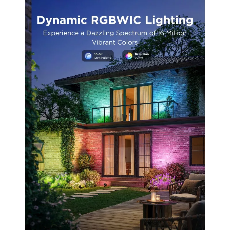 Holofote exterior Govee H7093 RGBICWW 750 lm Wi‑Fi 2,4 GHz, RGB + branco quente