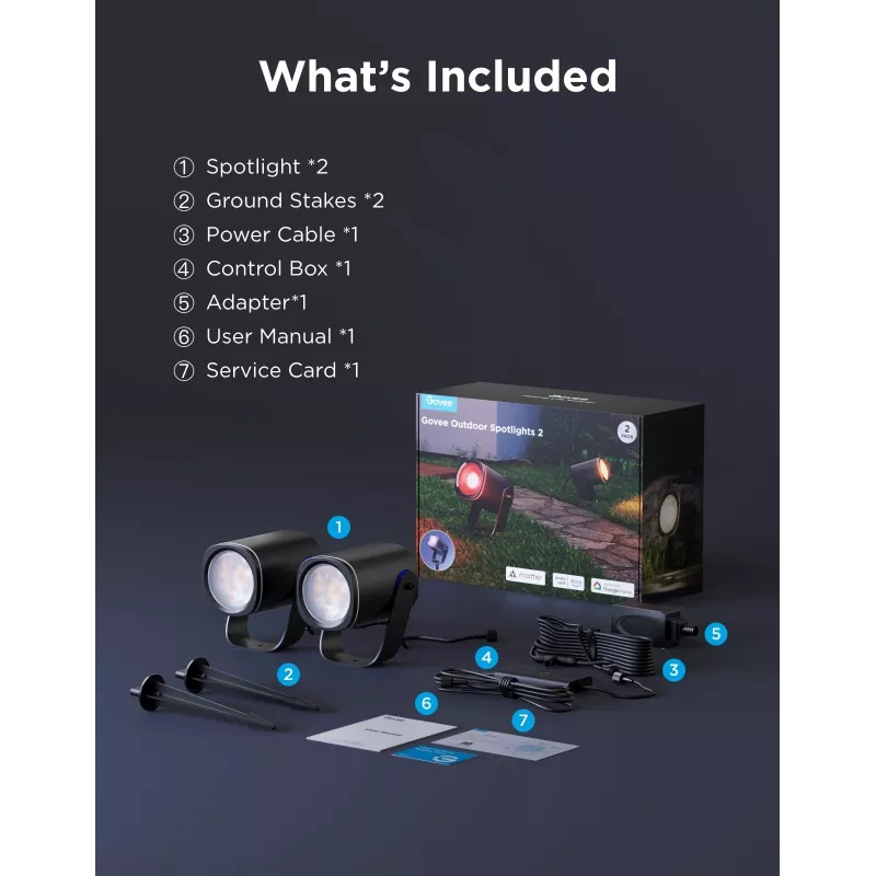 Holofote exterior Govee H7093 RGBICWW 750 lm Wi‑Fi 2,4 GHz, RGB + branco quente