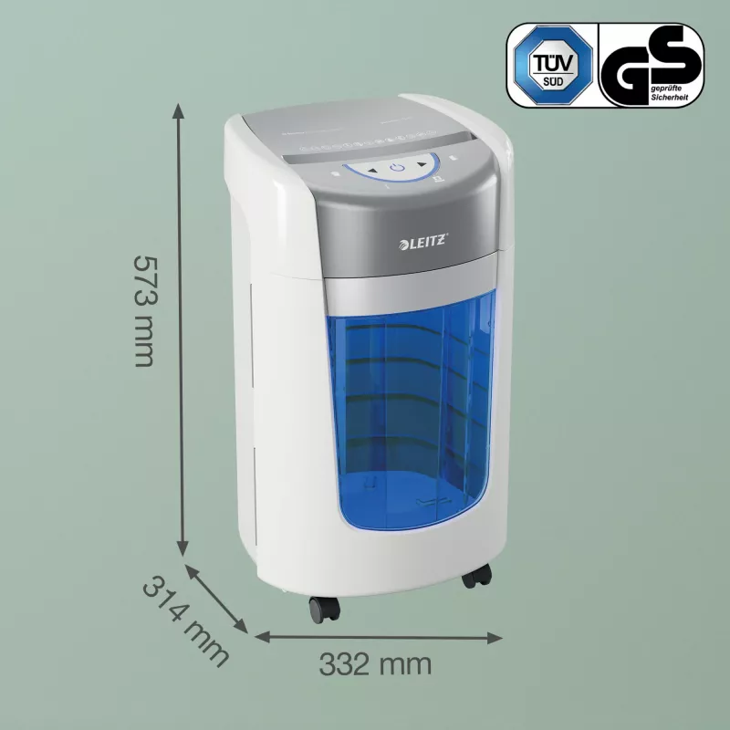 Destruidora de papel Leitz IQ OptiMax Home Office 225 corte em micropartículas nível de segurança P5 15 L – branco