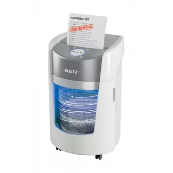 Destruidora de papel Leitz IQ OptiMax Small Office 350 corte em micropartículas nível de segurança P5 22 L – branco