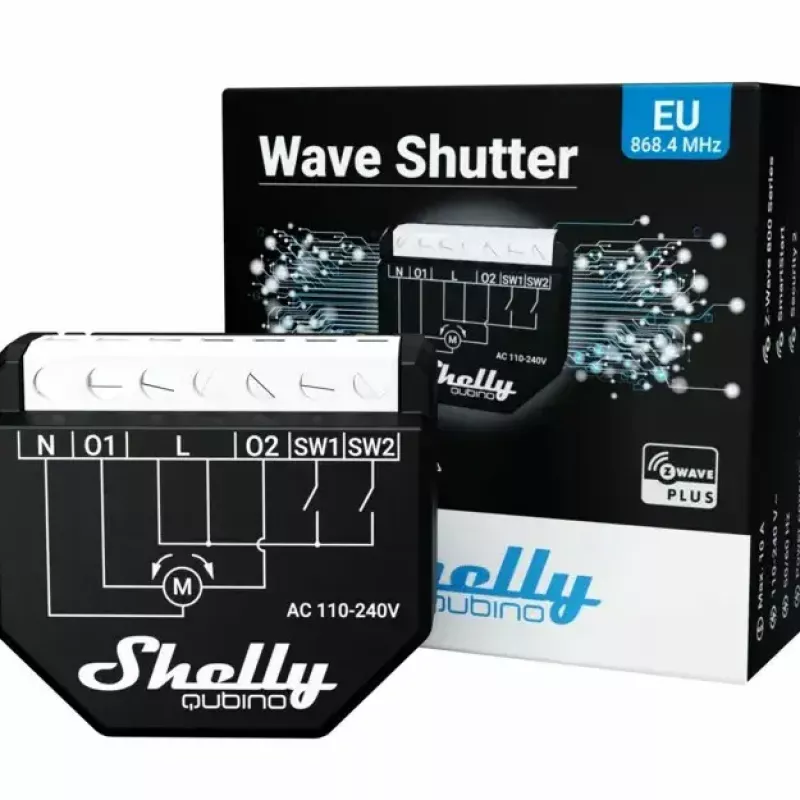 Relé inteligente Shelly Wave Shutter preto 10 A 110–230 V, alcance máx. 40 m, 25 dBmW