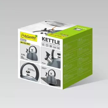 Chaleira elétrica Maestro MR-1302-Grau 2,5 l aço inoxidável, caixa cinzenta, apito, pega que se mantém fria
