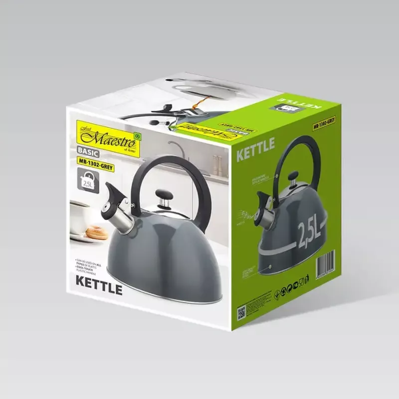 Maestro MR-1302-GREY chaleira com apito para fogão, 2,5 l, aço inoxidável, cinzento