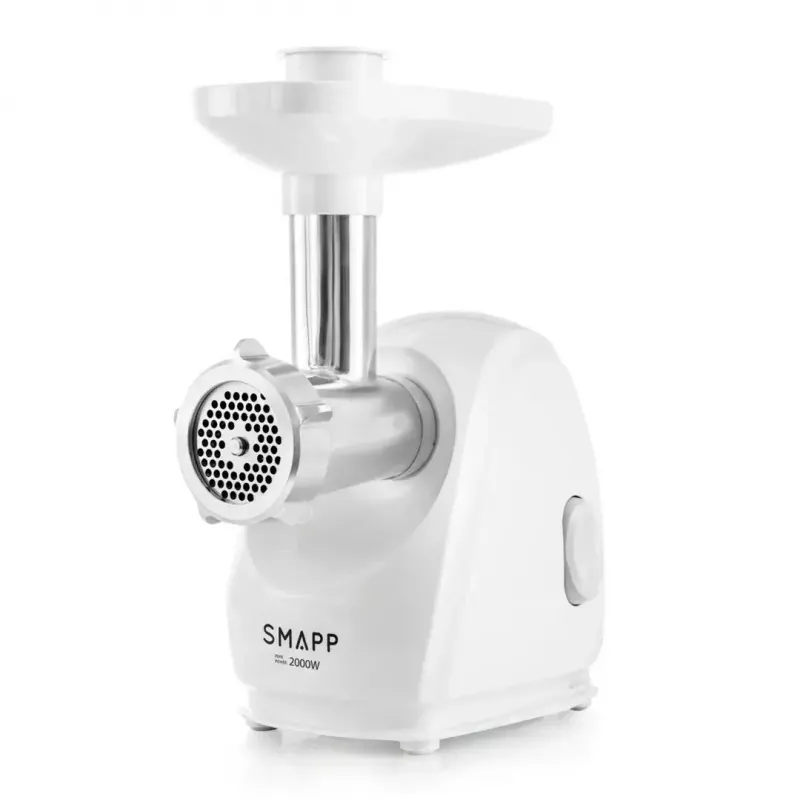 Picadora de carne elétrica SMAPP 489.81, 2000 W, 3 discos perfurados (2,7–8 mm), branca