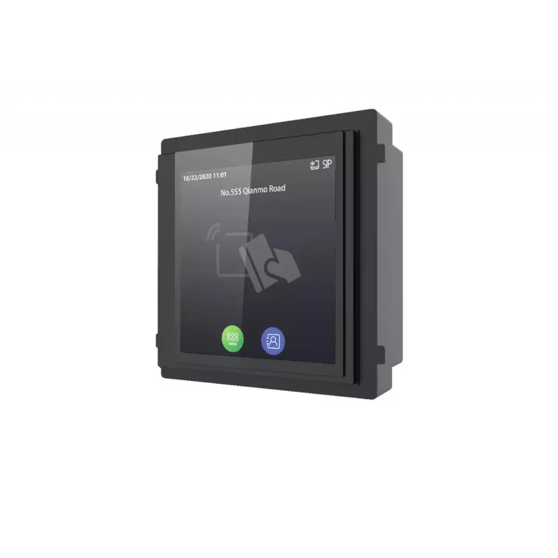 Hikvision DS-KD-TDM módulo de ecrã tátil com leitor de cartões Mifare, 480x480 IPS, para posto de porta modular KD8 Series Pro