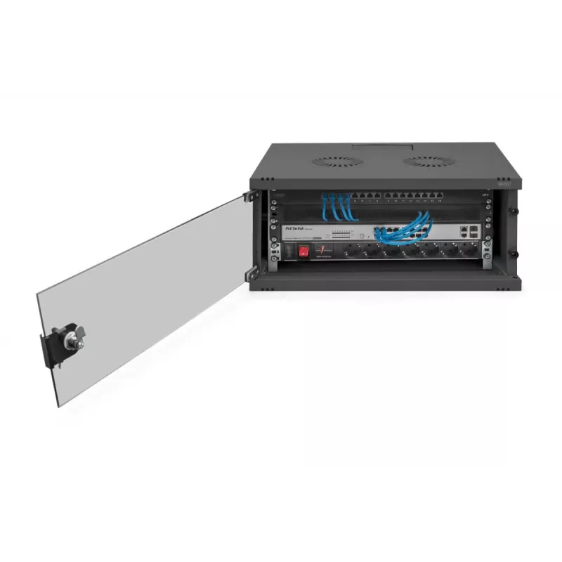 Armário de parede DIGITUS 4U SOHO não montado 241x540x400mm porta frontal em vidro preto