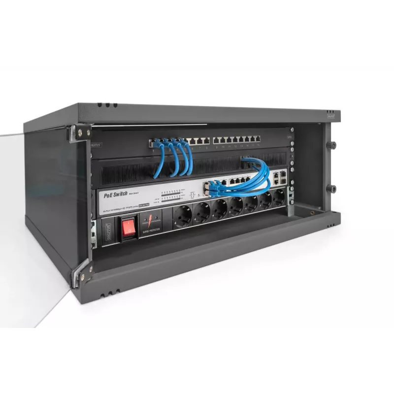 Armário de parede DIGITUS 4U SOHO não montado 241x540x400mm porta frontal em vidro preto