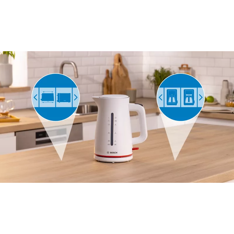 Chaleira elétrica Bosch TWK3M121 — 1,7 L, 2400 W, branco, corpo em plástico