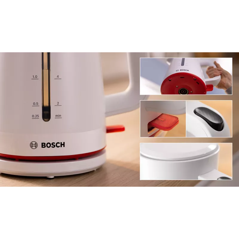 Chaleira elétrica Bosch TWK3M121 — 1,7 L, 2400 W, branco, corpo em plástico