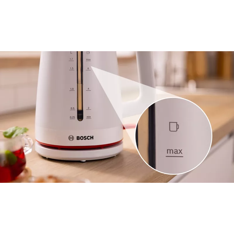 Chaleira elétrica Bosch TWK3M121 — 1,7 L, 2400 W, branco, corpo em plástico