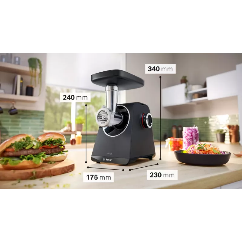 Picadora de carne Bosch Serie 4 MFWS450B 500 W, 2,5 kg/min, 2 velocidades, preto