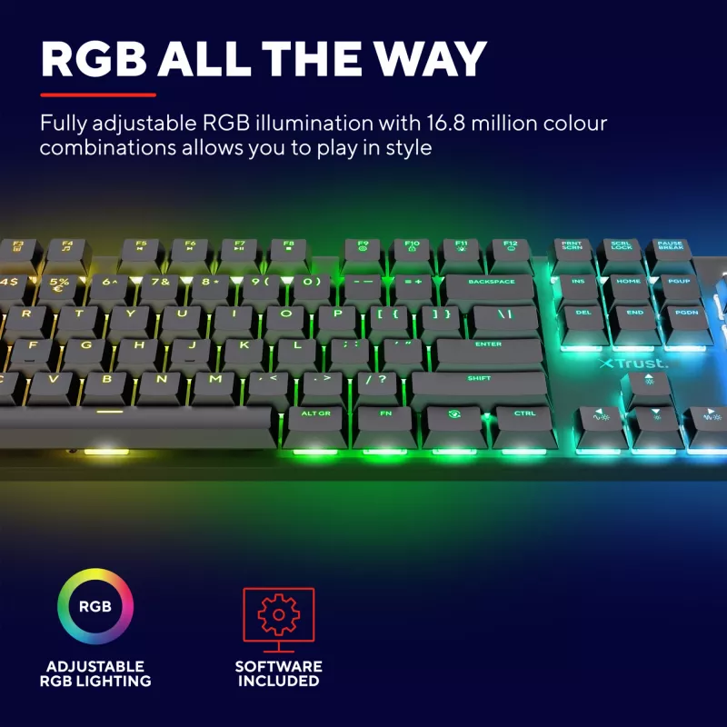 Teclado gaming Trust GXT 868 Torix USB + RF Wireless + Bluetooth QWERTY US English preto