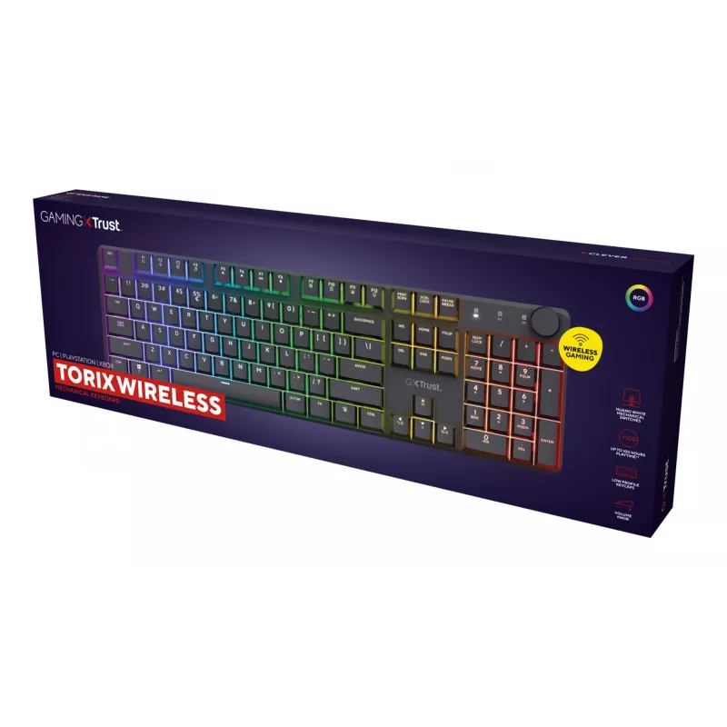 Teclado gaming Trust GXT 868 Torix USB + RF Wireless + Bluetooth QWERTY US English preto