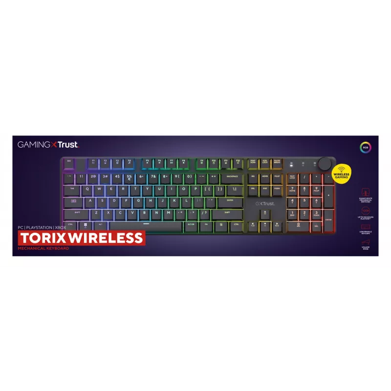 Teclado gaming Trust GXT 868 Torix USB + RF Wireless + Bluetooth QWERTY US English preto
