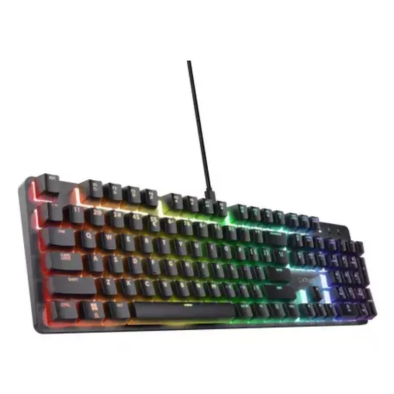 Trust GXT 871 Zora teclado mecânico para jogos, com fio USB, RGB, interruptores lineares Huano, QWERTY US, preto