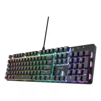 Teclado gaming mecânico com fios TRUST GXT 871 Zora – full-size QWERTY US, RGB, N-Key-Rollover, 104 teclas, alumínio, USB-A, 1,8 m