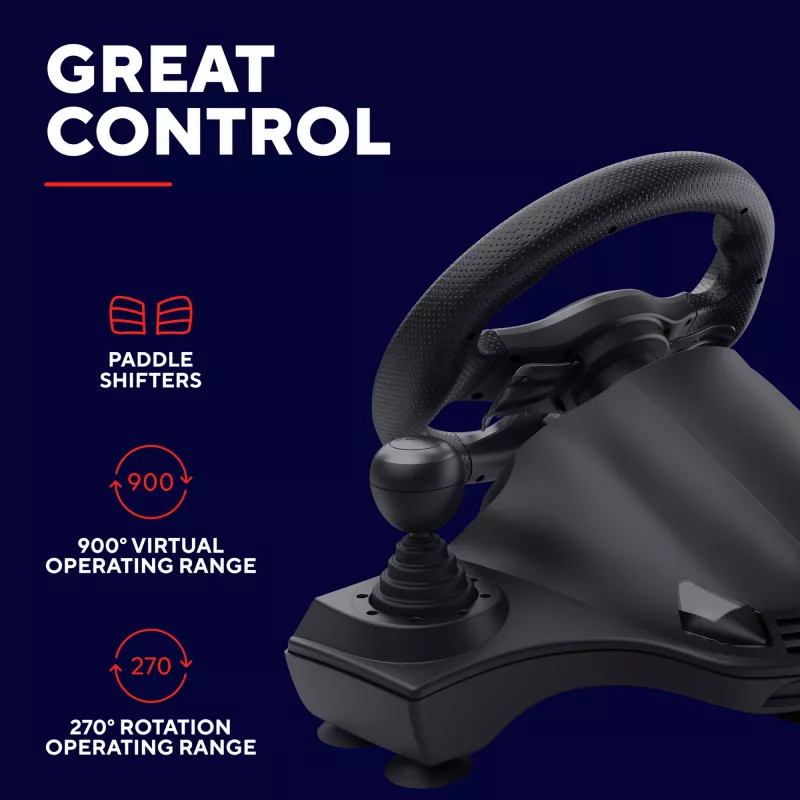 Volante com pedais Trust GXT 289 Movi preto USB Nintendo Switch, PlayStation 4, Xbox One S, Xbox One X, Xbox Series S, Xbox Series X