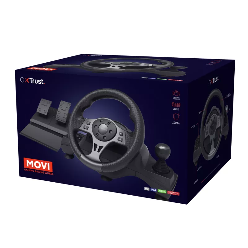 Volante com pedais Trust GXT 289 Movi preto USB Nintendo Switch, PlayStation 4, Xbox One S, Xbox One X, Xbox Series S, Xbox Series X