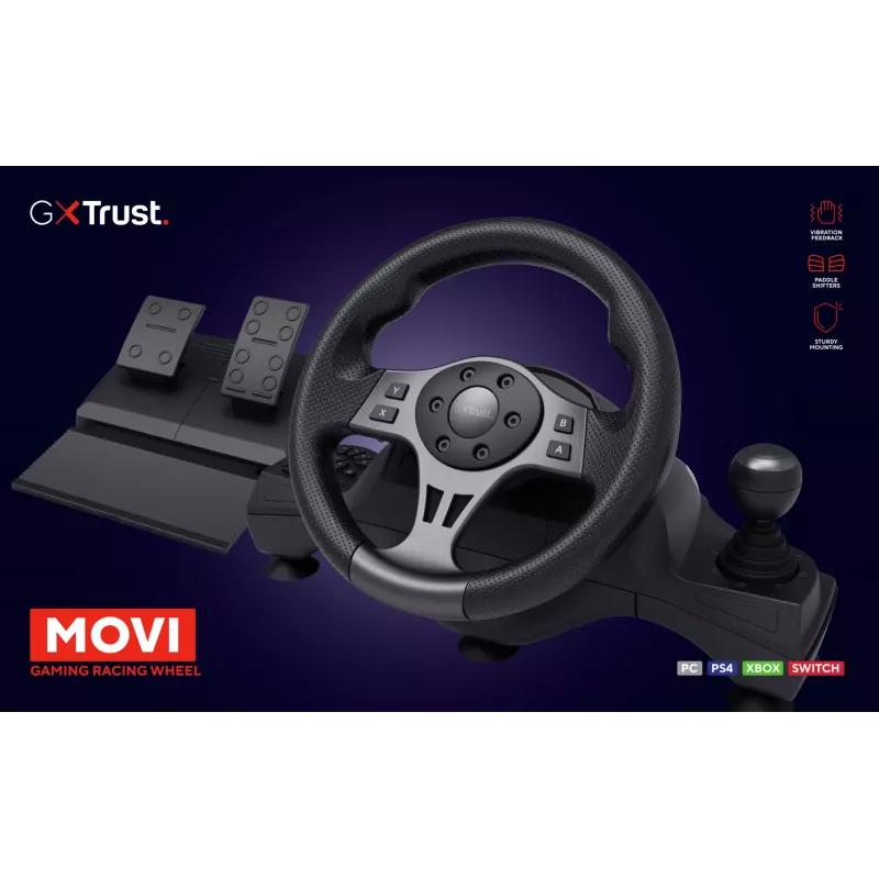 Volante com pedais Trust GXT 289 Movi preto USB Nintendo Switch, PlayStation 4, Xbox One S, Xbox One X, Xbox Series S, Xbox Series X