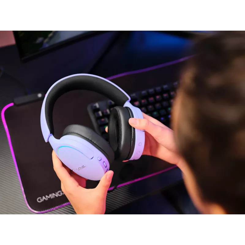 Headset Trust GXT 491P FAYZO com fios e sem fios headband gaming USB Type-A Bluetooth preto, roxo