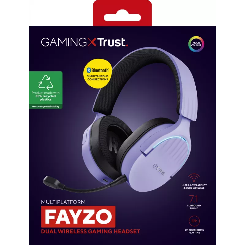Headset Trust GXT 491P FAYZO com fios e sem fios headband gaming USB Type-A Bluetooth preto, roxo