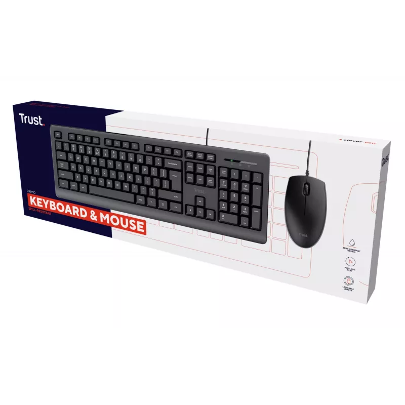 Teclado Trust Primo, rato incluído, universal, USB, QWERTY, inglês dos EUA, preto
