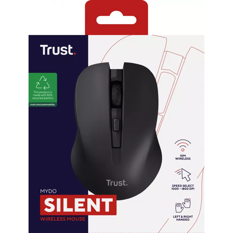 Rato Trust Mydo escritório ambidestro RF Wireless ótico 1800 DPI
