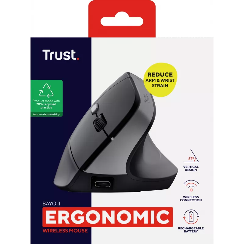 Rato Trust Bayo II médico destro RF Wireless ótico 2400 DPI