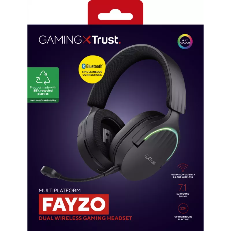 Headset Trust GXT 491 Fayzo com fios e sem fios head-band gaming USB Type-C Bluetooth preto