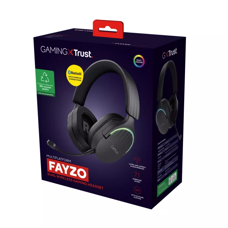 Headset Trust GXT 491 Fayzo com fios e sem fios head-band gaming USB Type-C Bluetooth preto