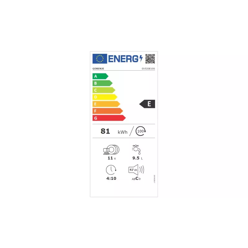 Gorenje GV520E10S máquina de lavar loiça totalmente integrável, 11 conjuntos de loiça, classe energética E