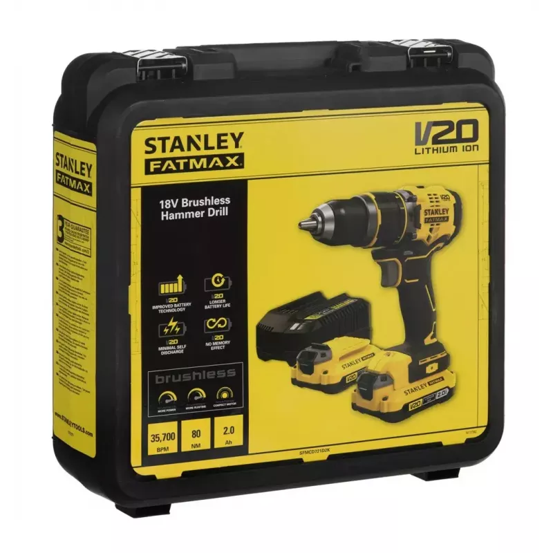 Stanley FATMAX SFMCD721D2K berbequim a bateria de 18 V, 2 baterias de 2,0 Ah, com mala