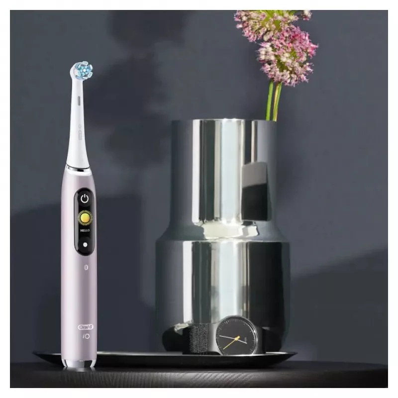 Escova de dentes elétrica Oral-B iO 9 adultos rotativa, 2 cabos, 2 cabeças de escova, bateria integrada, 3 h de carregamento, preto/rosa