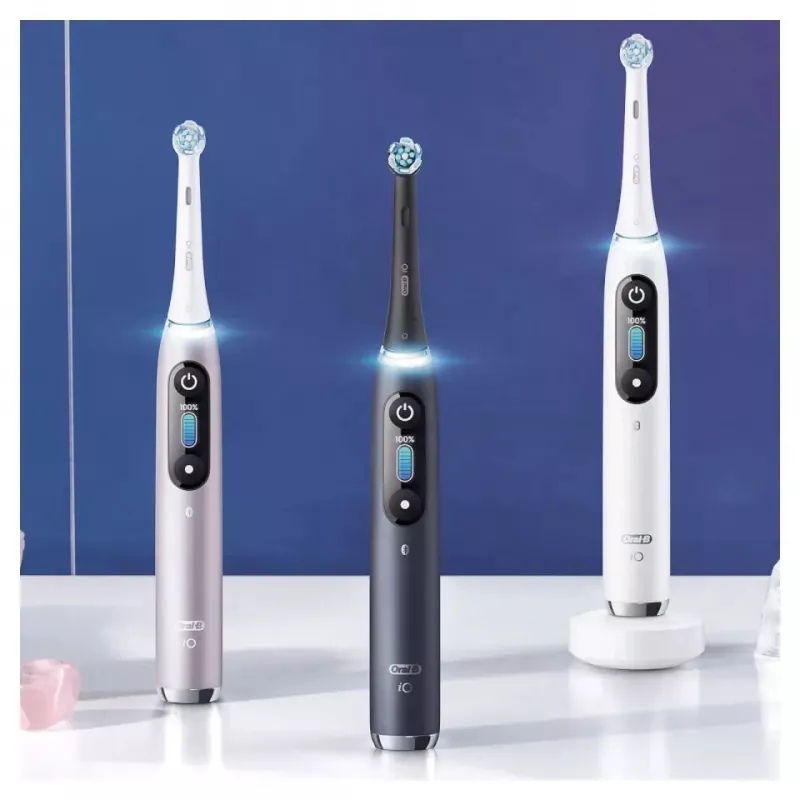 Escova de dentes elétrica Oral-B iO 9 adultos rotativa, 2 cabos, 2 cabeças de escova, bateria integrada, 3 h de carregamento, preto/rosa