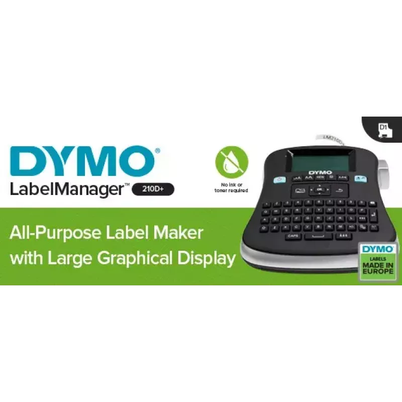Impressora de etiquetas de secretária DYMO LabelManager | 210D+ impressora de etiquetas portátil multiusosFácil de utilizarTeclas inteligentes One-TouchTeclado QWERTZVisor grandePara organização doméstica e de escritório (ficha UE)