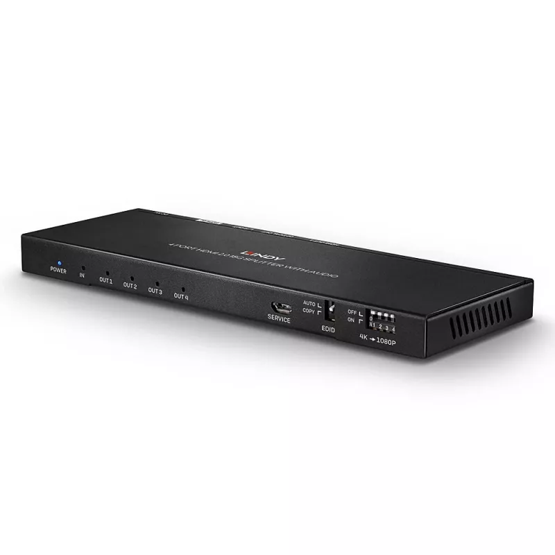 Splitter HDMI 18G Lindy de 4 portas com áudio e downscaling