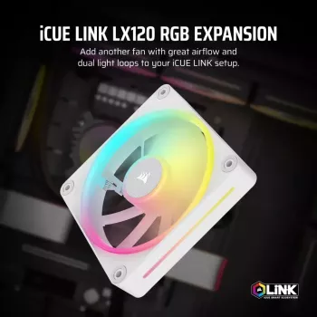 Ventoinha Corsair iCUE LINK LX120 RGB 12 cm branca 400-2400 RPM