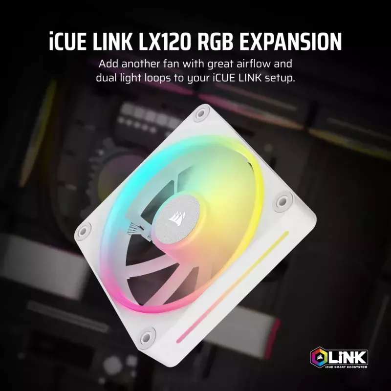 Ventoinha Corsair iCUE LINK LX120 RGB 12 cm branca 400-2400 RPM