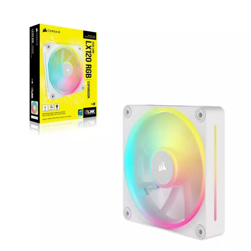 Ventoinha Corsair iCUE LINK LX120 RGB 12 cm branca 400-2400 RPM