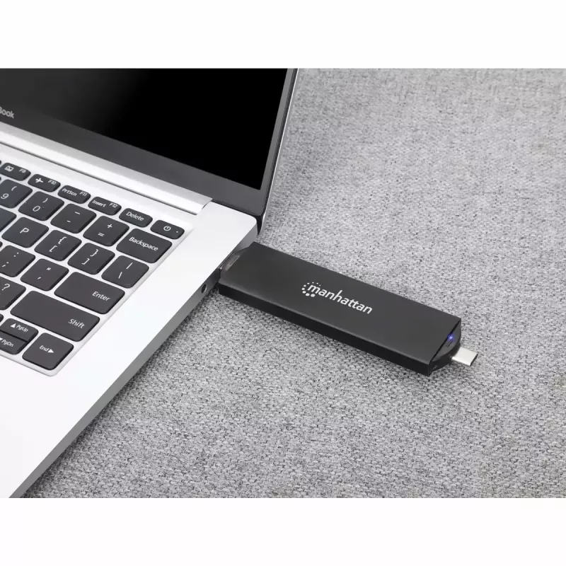 Caixa para SSD Manhattan M.2 NVMe SATA USB-C USB-A 10 Gbps preta