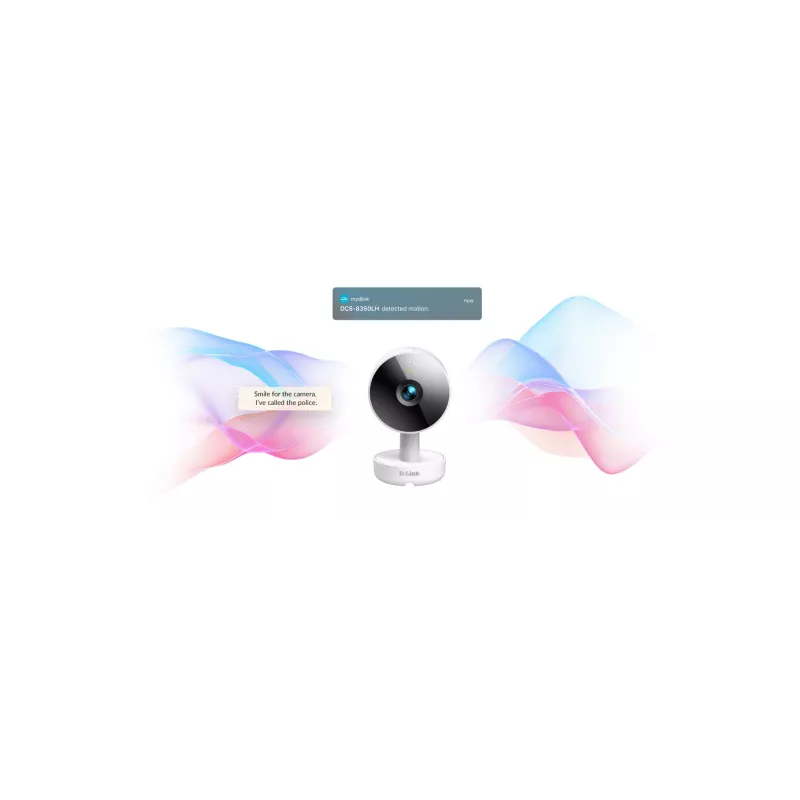 Câmara Wi-Fi interior 2K QHD D-Link DCS-8350LH, câmara de vigilância IP, interior, com fios e sem fios, Amazon Alexa e Google Assistant, mesa, branco