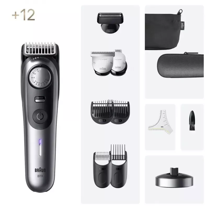 Braun BeardTrimmer 9 BT9560 Bateria 52 2 cm Húmido e Seco Preto, Cinzento