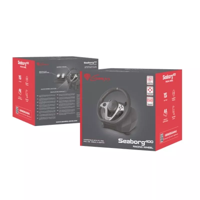 GENESIS Seaborg 400 preto, prateado USB volante + pedais Nintendo Switch, PC, PlayStation 4, Playstation 3, Xbox 360, Xbox One, Xbox One S, Xbox One X
