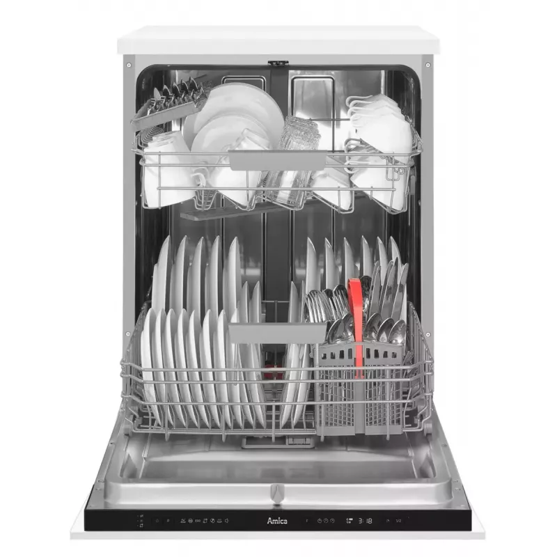 Máquina de lavar loiça semi-integrada AMICA DIM62E7qH — 14 conjuntos de louça, 60 cm, ecrã tátil LED, 7 programas, branco