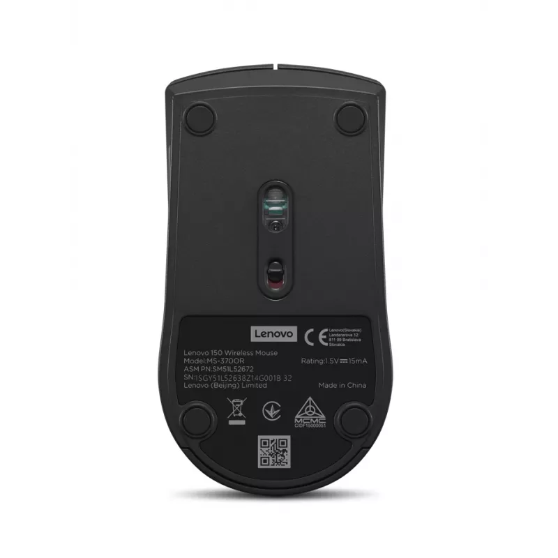 Lenovo 150 GY51L52638 rato sem fios, ótico LED, 3 botões, 1 pilha AA, preto